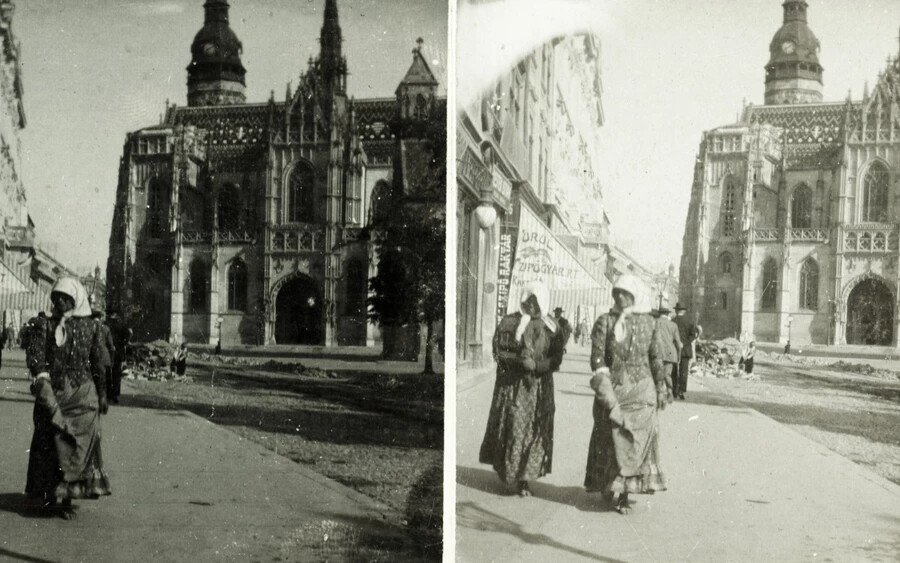 A Fő tér és a Szent Erzsébet-főszékesegyház 1900-ban. Kép: Fortepan/Schermann Ákos 